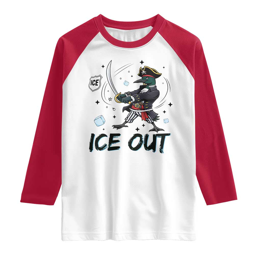 Funny Pirate Common Loon Minnesota Defends Abolish Ice Raglan Shirt TS12 White Red Print Your Wear