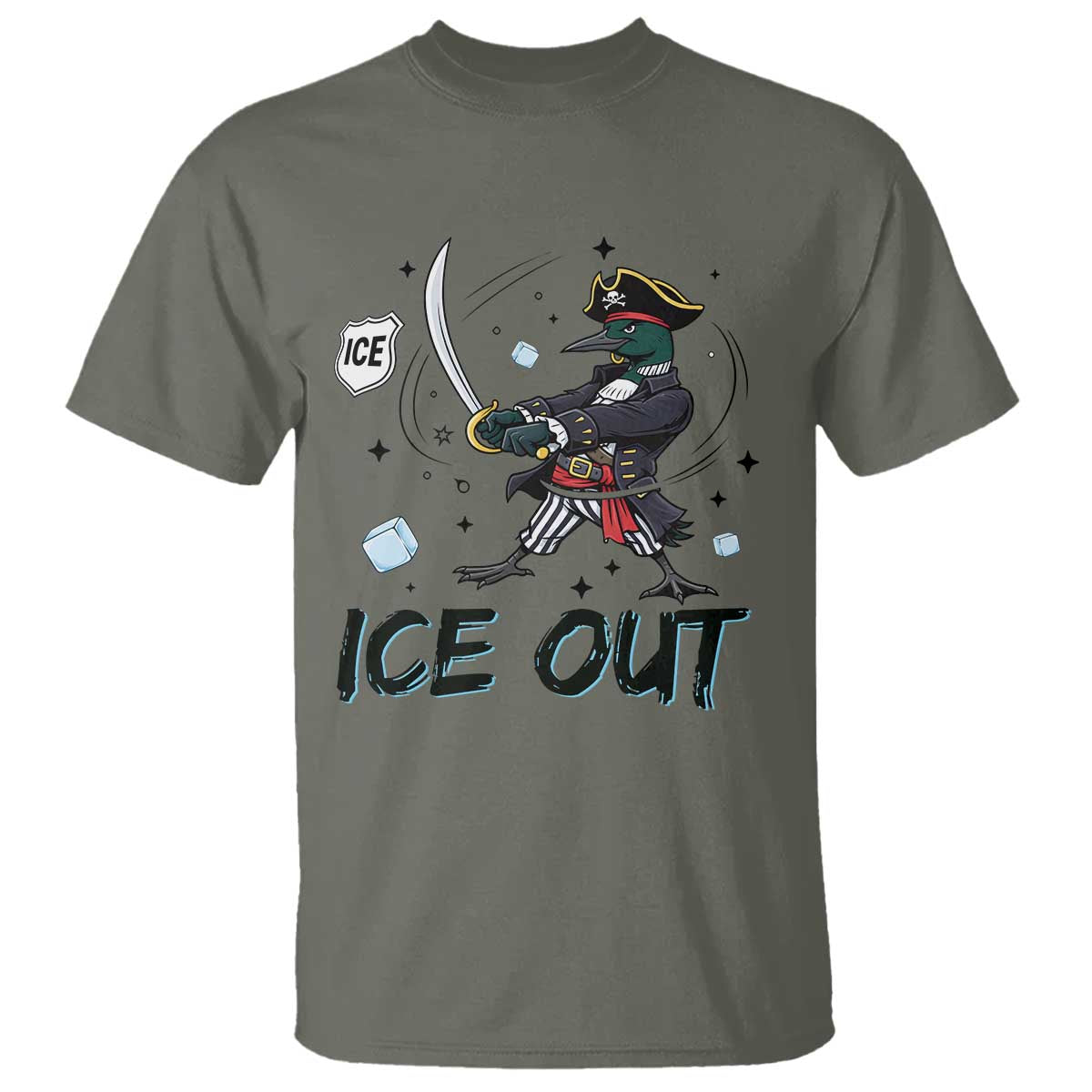 Funny Pirate Common Loon Minnesota Defends Abolish Ice T Shirt TS12 Military Green Print Your Wear
