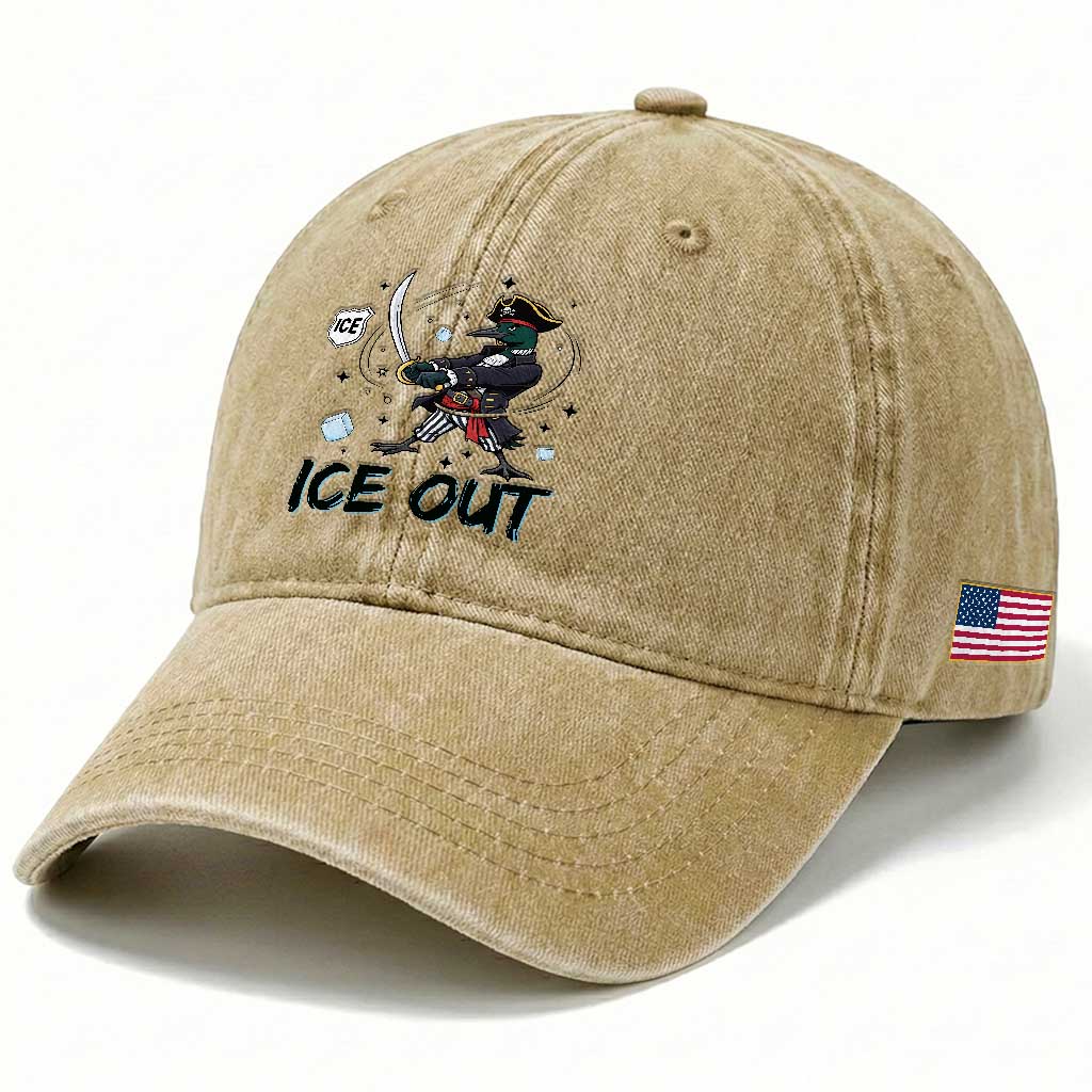Funny Pirate Common Loon Minnesota Defends Abolish Ice Washed Cotton Baseball Cap TS12 Print Your Wear