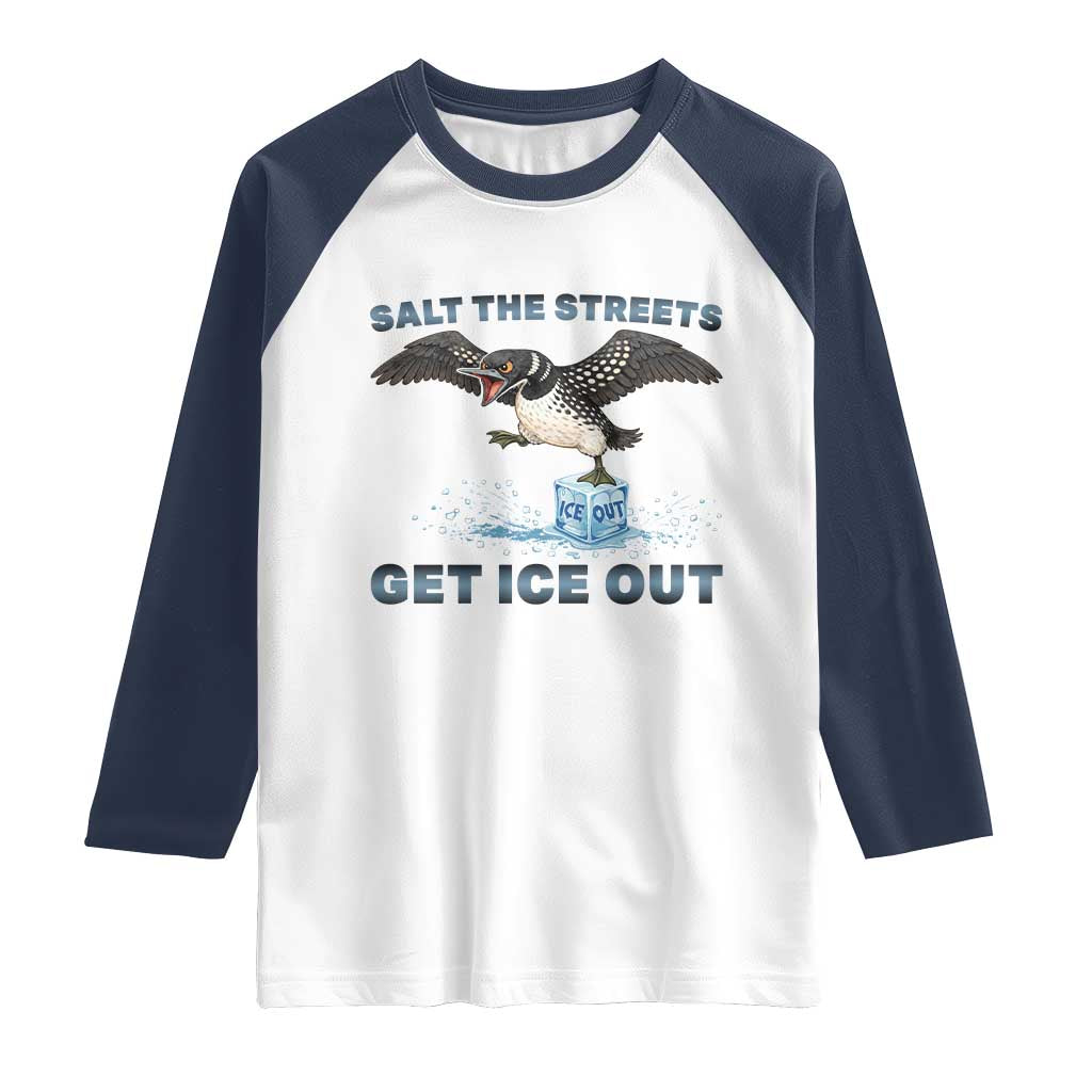 Minnesota Loon Salt The Streets Get Ice Out Raglan Shirt TS12 White Navy Print Your Wear