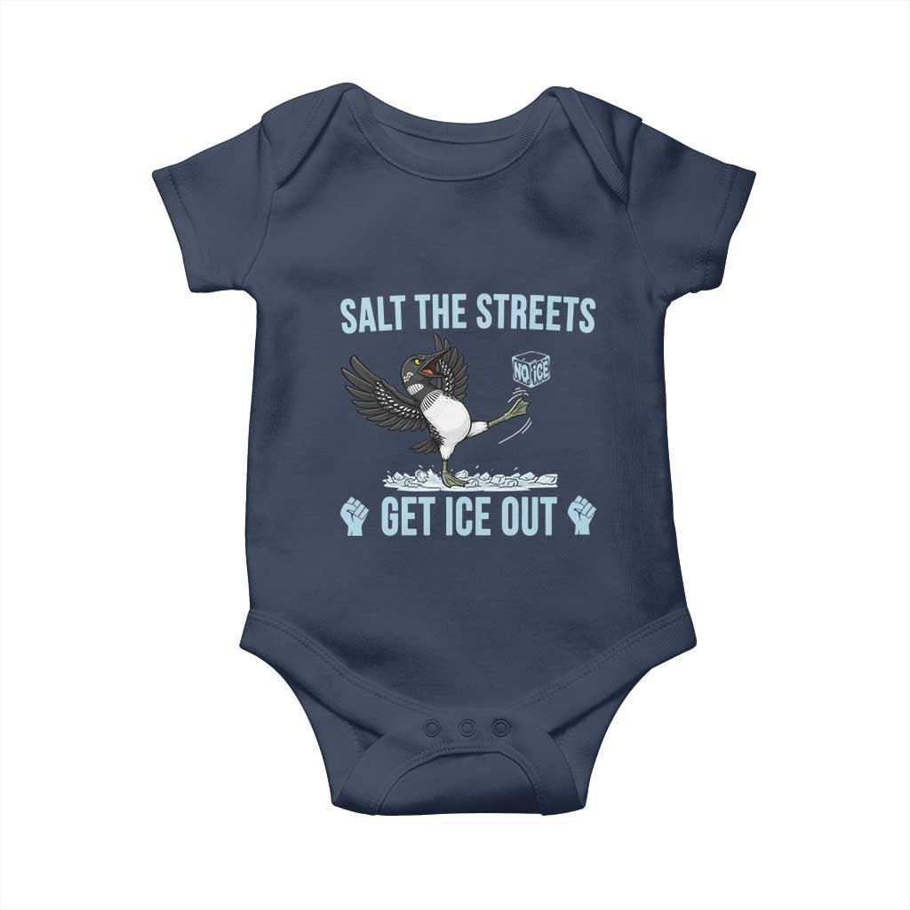 Salt The Streets Get Ice Out Baby Onesie Resist Minneapolis Political TS12 Navy Print Your Wear