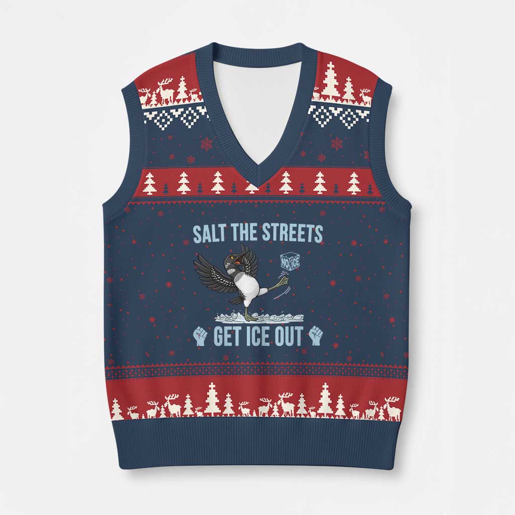 Salt The Streets Get Ice Out V-Neck Knit Sweater Vest Resist Minneapolis Political TS12 Navy Red Print Your Wear