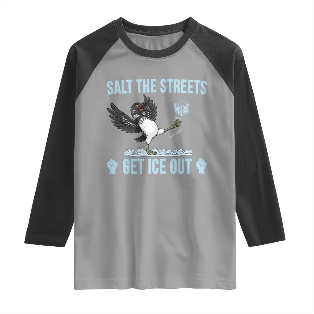 Salt The Streets Get Ice Out Raglan Shirt Resist Minneapolis Political TS12 Sport Gray Black Print Your Wear