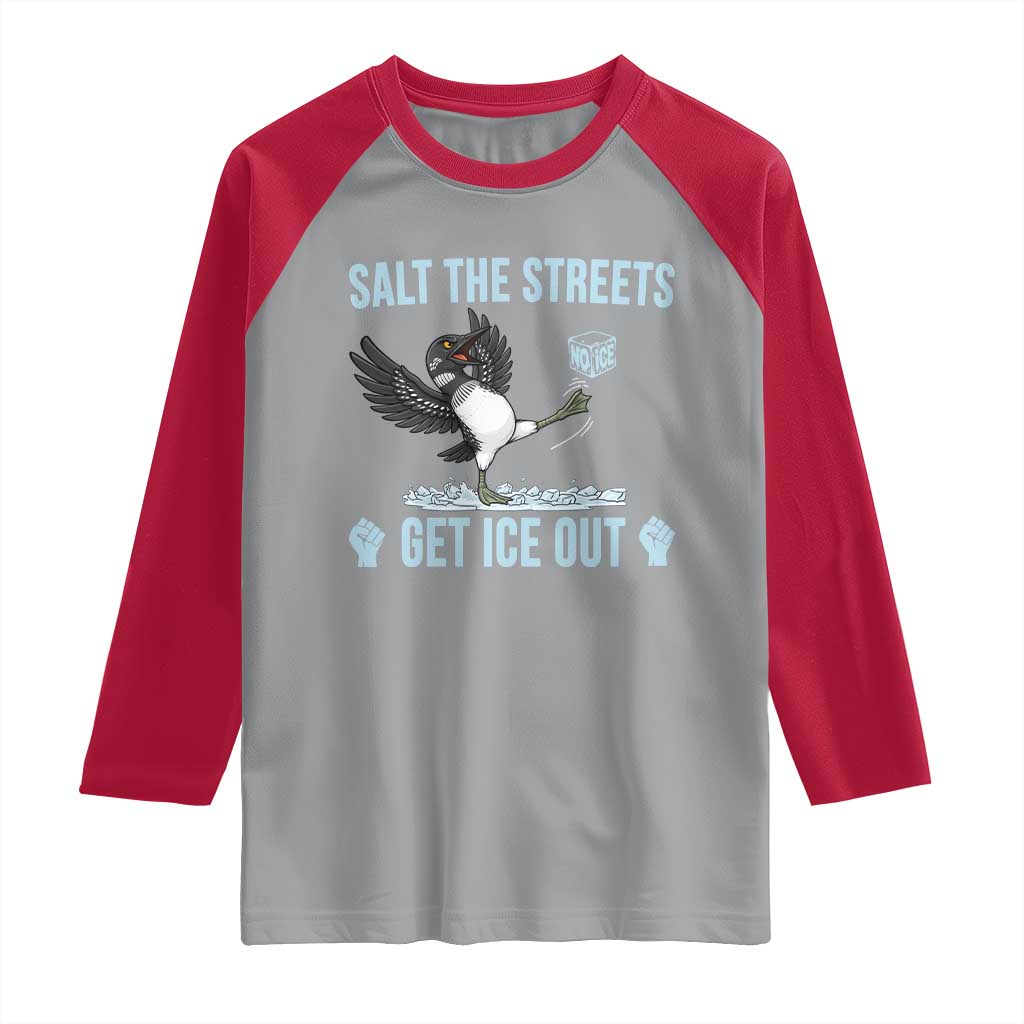 Salt The Streets Get Ice Out Raglan Shirt Resist Minneapolis Political TS12 Sport Gray Red Print Your Wear