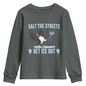 Salt The Streets Get Ice Out Youth Sweatshirt Resist Minneapolis Political TS12 Dark Heather Print Your Wear