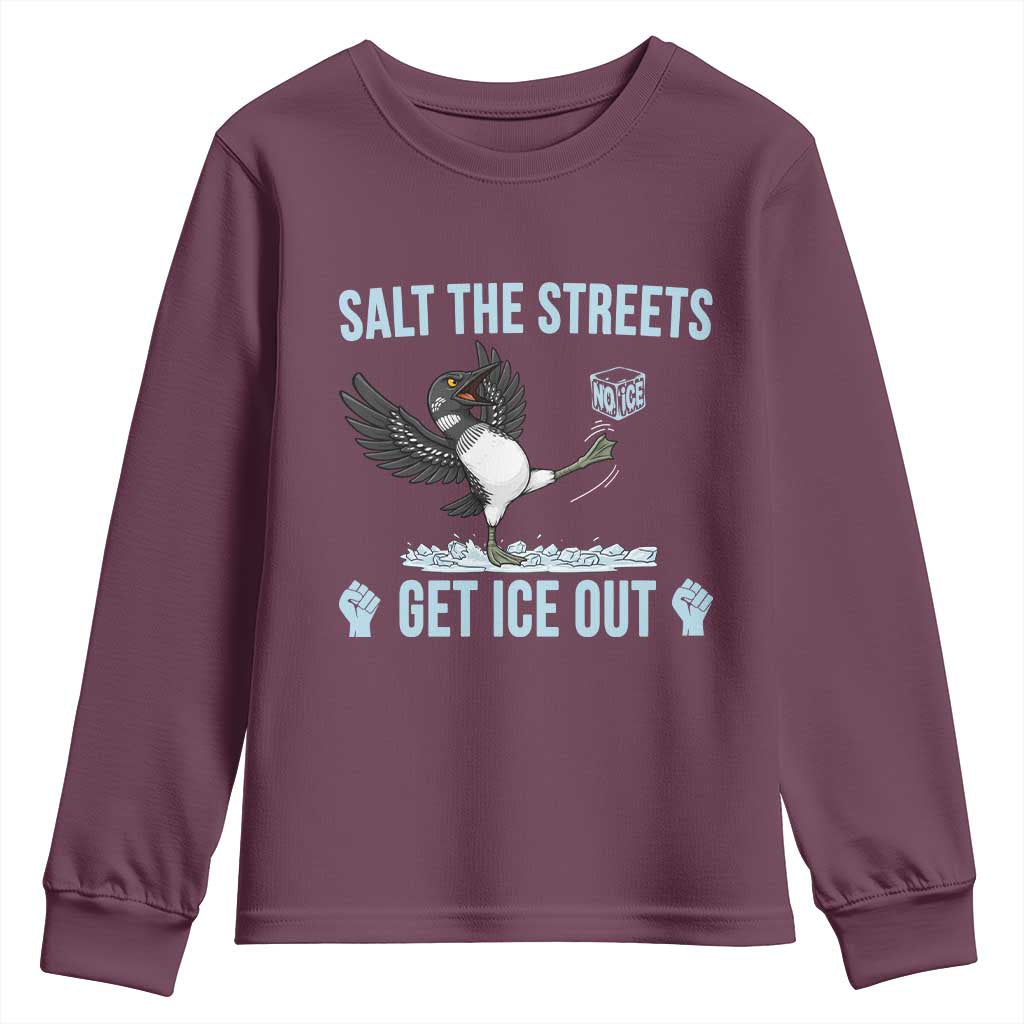 Salt The Streets Get Ice Out Youth Sweatshirt Resist Minneapolis Political TS12 Maroon Print Your Wear