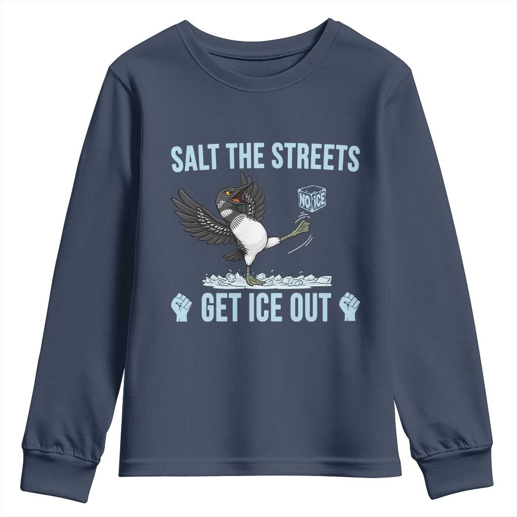 Salt The Streets Get Ice Out Youth Sweatshirt Resist Minneapolis Political TS12 Navy Print Your Wear