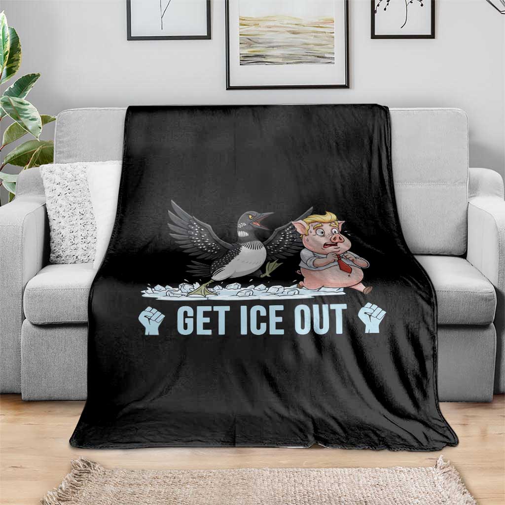 Get Ice Out Throw Blanket Funny Minnesota Loon Chasing Trump Pig TS12 Print Your Wear