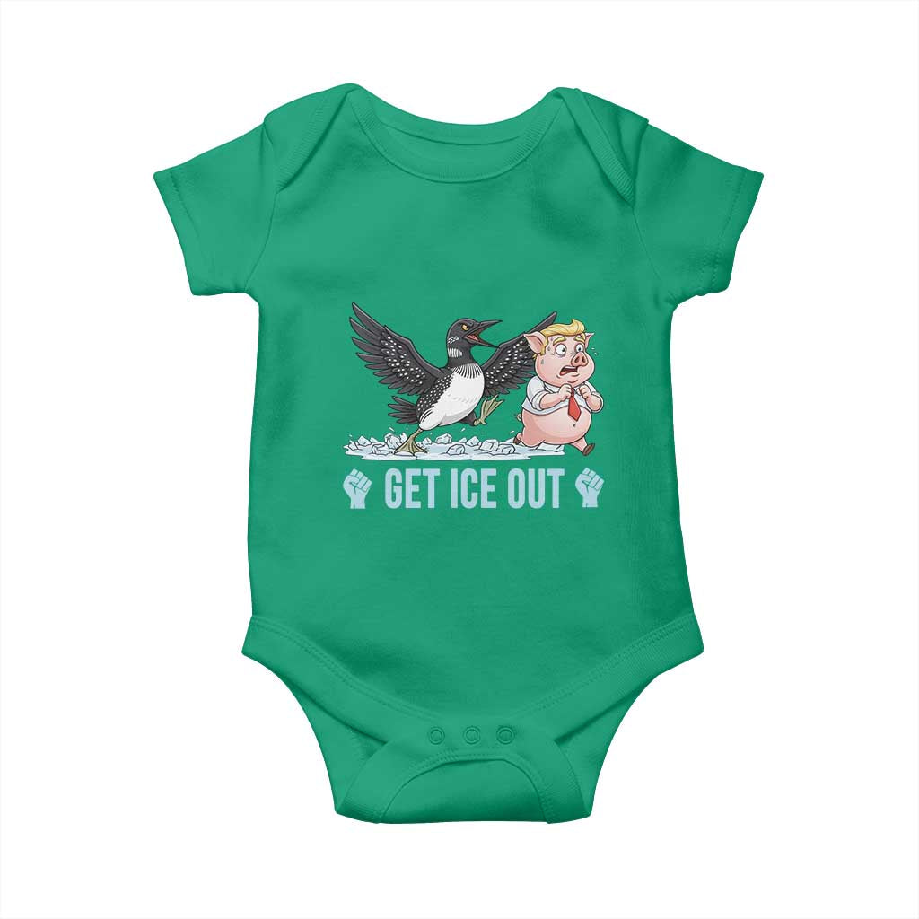 Get Ice Out Baby Onesie Funny Minnesota Loon Chasing Trump Pig TS12 Irish Green Print Your Wear