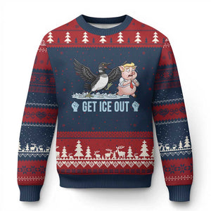 Get Ice Out Ugly Christmas Sweater Funny Minnesota Loon Chasing Trump Pig TS12 Navy Red Print Your Wear