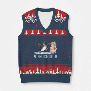 Get Ice Out V-Neck Knit Sweater Vest Funny Minnesota Loon Chasing Trump Pig TS12 Navy Red Print Your Wear