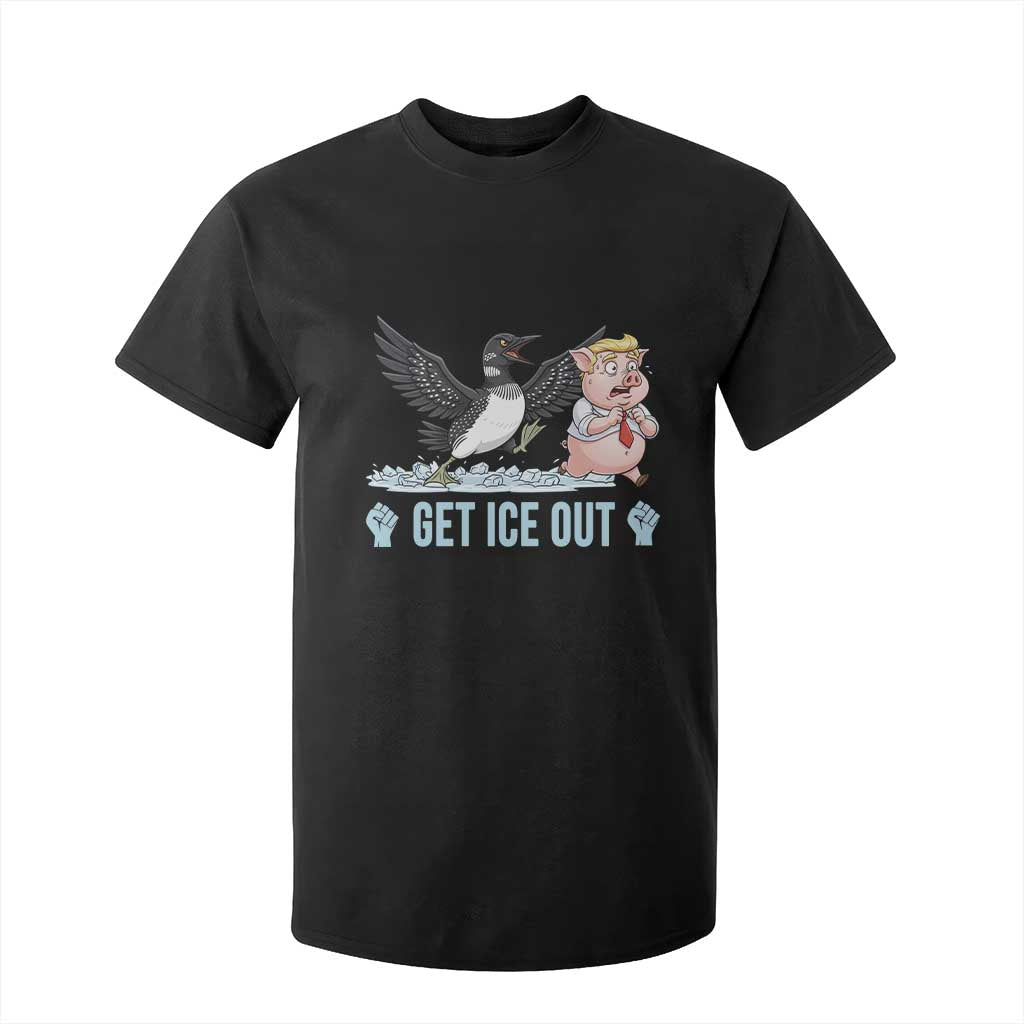 Get Ice Out T Shirt For Kid Funny Minnesota Loon Chasing Trump Pig TS12 Black Print Your Wear