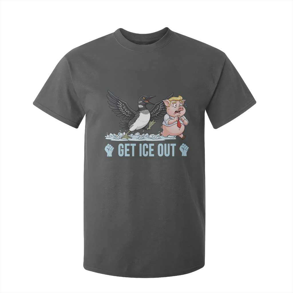 Get Ice Out T Shirt For Kid Funny Minnesota Loon Chasing Trump Pig TS12 Dark Heather Print Your Wear