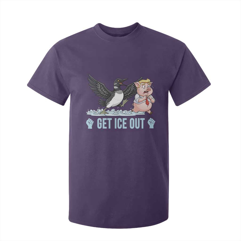 Get Ice Out T Shirt For Kid Funny Minnesota Loon Chasing Trump Pig TS12 Purple Print Your Wear