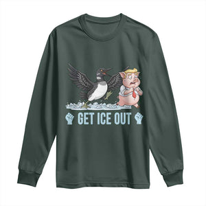 Get Ice Out Long Sleeve Shirt Funny Minnesota Loon Chasing Trump Pig TS12 Dark Forest Green Print Your Wear