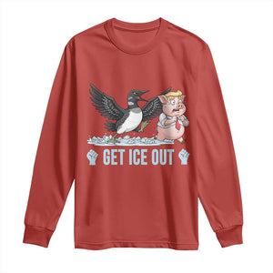 Get Ice Out Long Sleeve Shirt Funny Minnesota Loon Chasing Trump Pig TS12 Red Print Your Wear