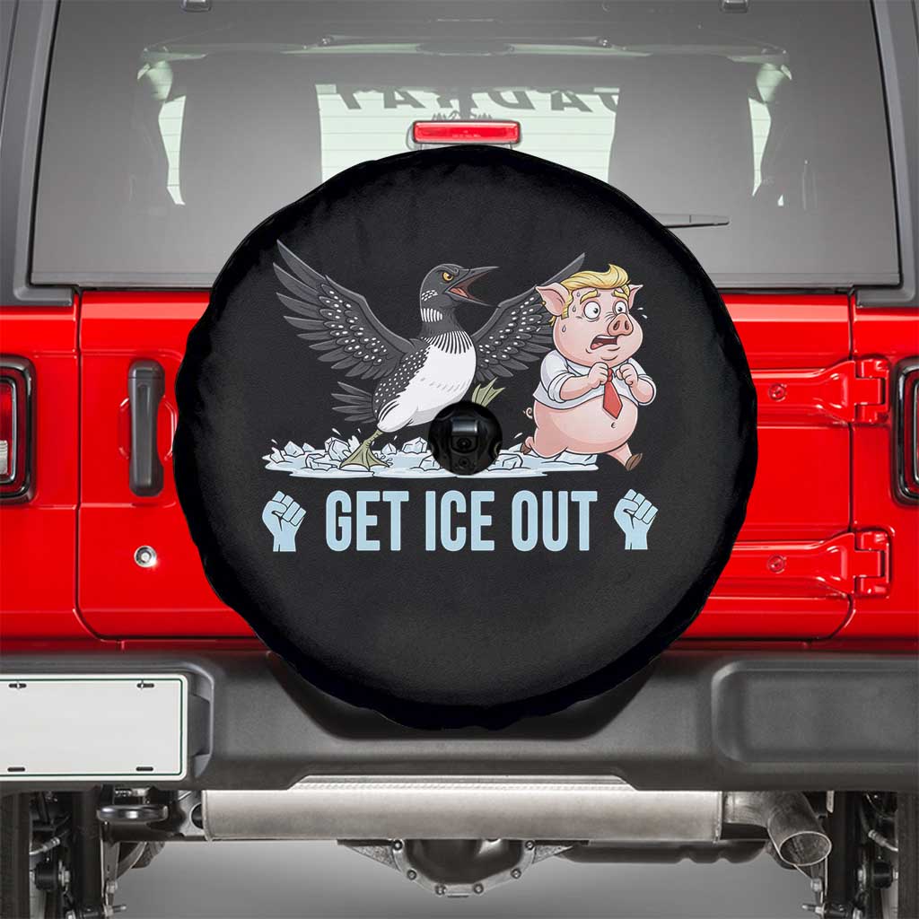 Get Ice Out Spare Tire Cover Funny Minnesota Loon Chasing Trump Pig TS12 Black Print Your Wear