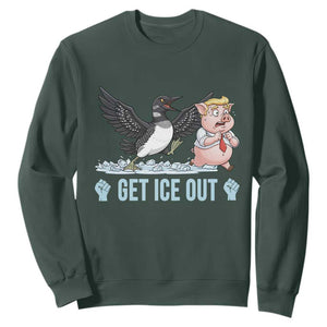 Get Ice Out Sweatshirt Funny Minnesota Loon Chasing Trump Pig TS12 Dark Forest Green Print Your Wear