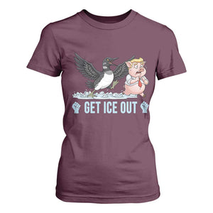 Get Ice Out T Shirt For Women Funny Minnesota Loon Chasing Trump Pig TS12 Maroon Print Your Wear