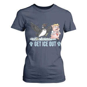 Get Ice Out T Shirt For Women Funny Minnesota Loon Chasing Trump Pig TS12 Navy Print Your Wear