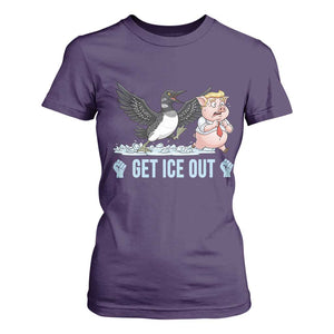 Get Ice Out T Shirt For Women Funny Minnesota Loon Chasing Trump Pig TS12 Purple Print Your Wear