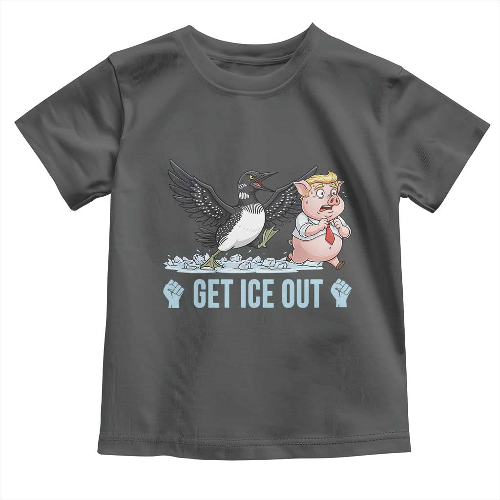 Get Ice Out Toddler T Shirt Funny Minnesota Loon Chasing Trump Pig TS12 Dark Heather Print Your Wear