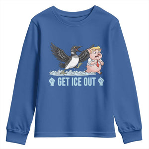 Get Ice Out Youth Sweatshirt Funny Minnesota Loon Chasing Trump Pig TS12 Royal Blue Print Your Wear