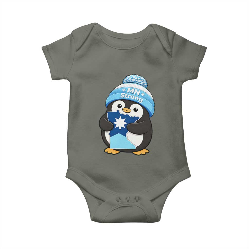 MN Strong Cute Penguin Baby Onesie Minnesota State Pride Gift TS12 Military Green Print Your Wear