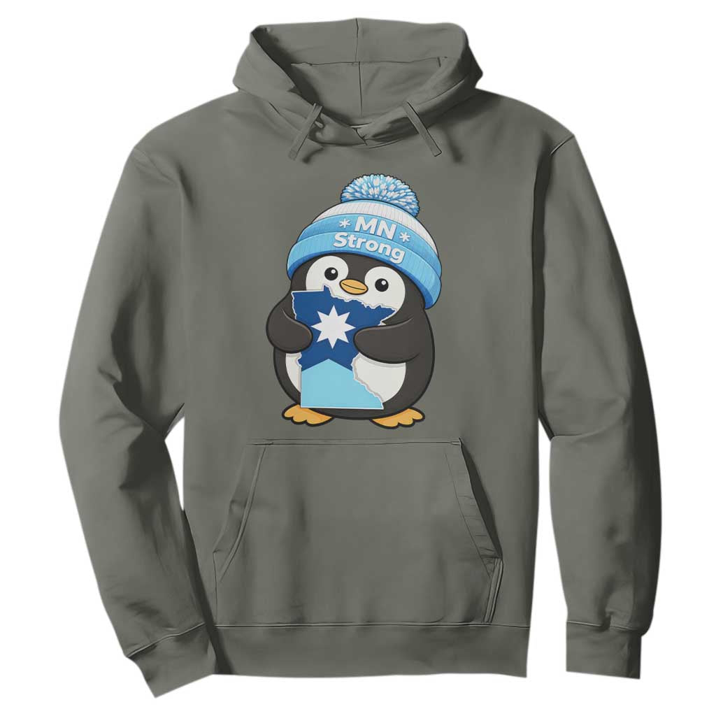 MN Strong Cute Penguin Hoodie Minnesota State Pride Gift TS12 Military Green Print Your Wear