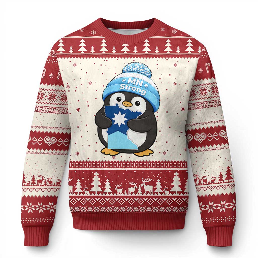 MN Strong Cute Penguin Ugly Christmas Sweater Minnesota State Pride Gift TS12 Beige Red Print Your Wear