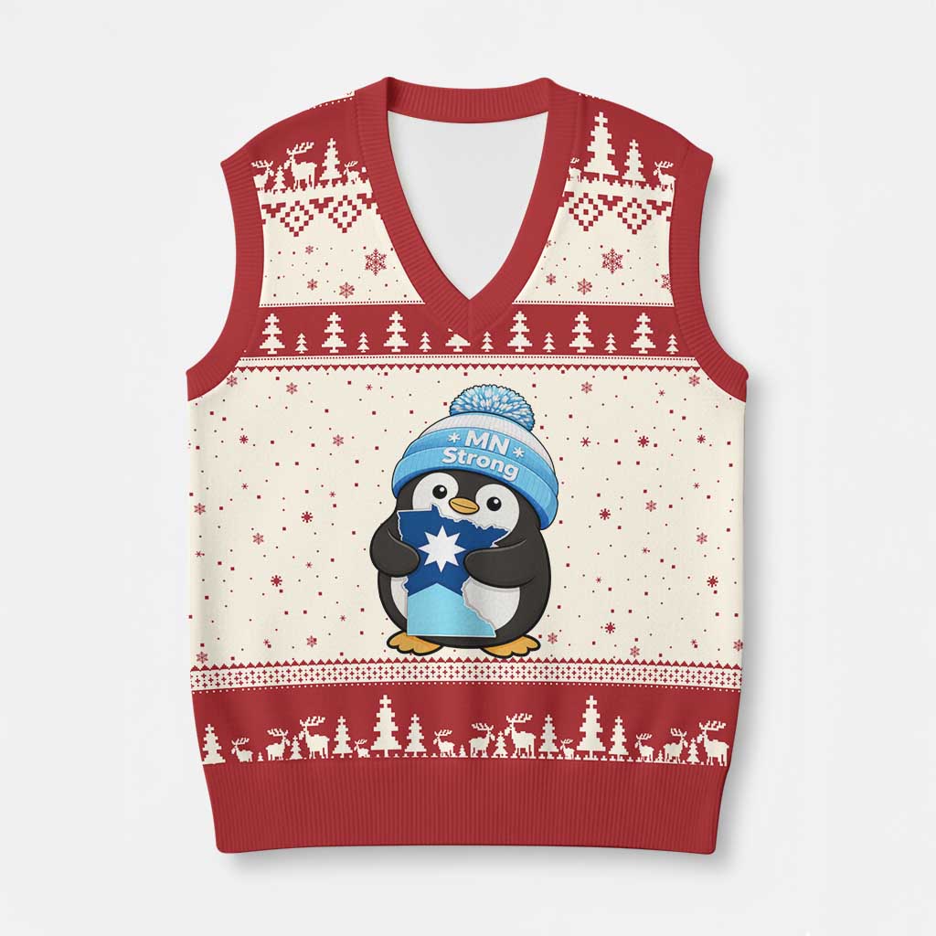 MN Strong Cute Penguin V-Neck Knit Sweater Vest Minnesota State Pride Gift TS12 Beige Red Print Your Wear