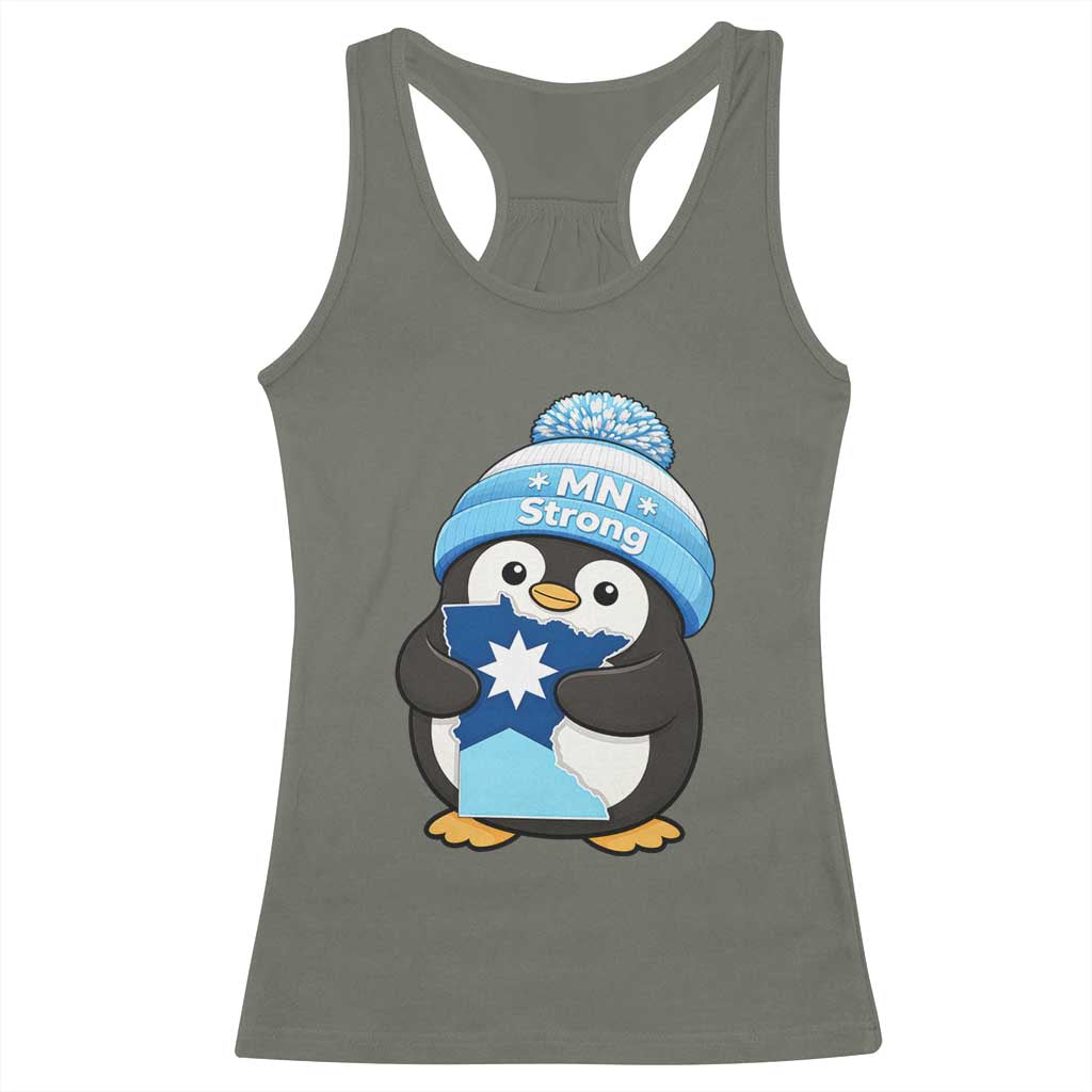 MN Strong Cute Penguin Racerback Tank Top Minnesota State Pride Gift TS12 Military Green Print Your Wear
