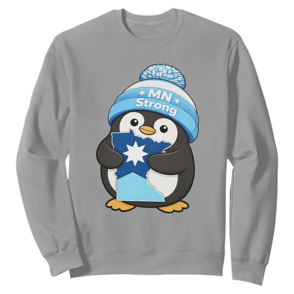 MN Strong Cute Penguin Sweatshirt Minnesota State Pride Gift TS12 Sport Gray Print Your Wear