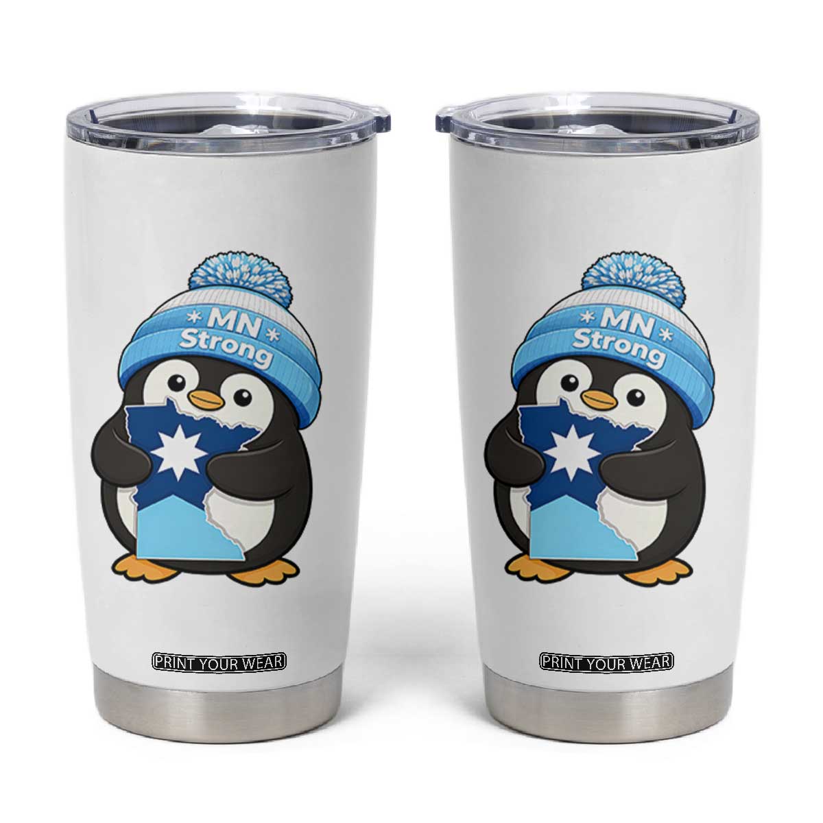 MN Strong Cute Penguin Tumbler Cup Minnesota State Pride Gift TS12 White Print Your Wear