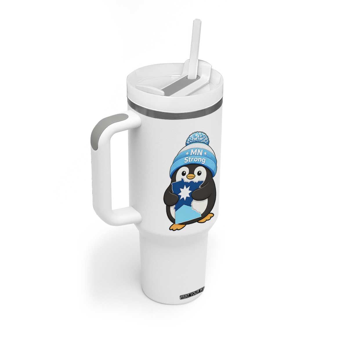 MN Strong Cute Penguin Tumbler With Handle Minnesota State Pride Gift TS12 Print Your Wear