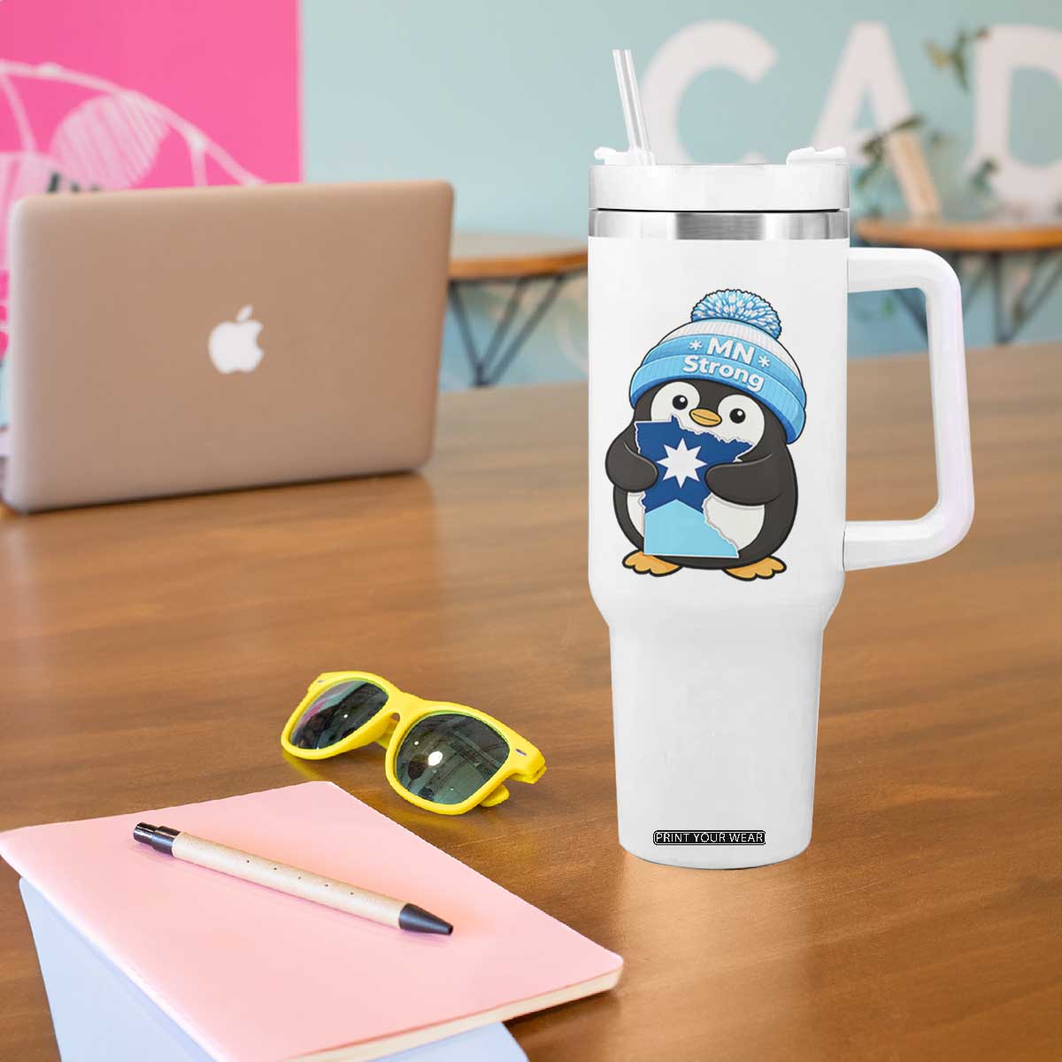 MN Strong Cute Penguin Tumbler With Handle Minnesota State Pride Gift TS12 Print Your Wear