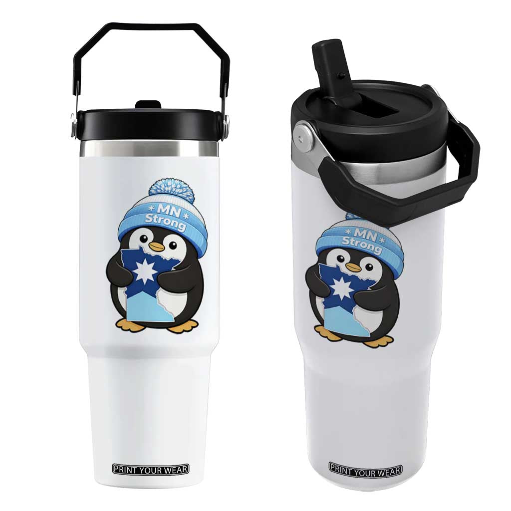 MN Strong Cute Penguin Flip Straw Tumbler Minnesota State Pride Gift TS12 One Size: 30 oz White Print Your Wear