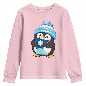 MN Strong Cute Penguin Youth Sweatshirt Minnesota State Pride Gift TS12 Light Pink Print Your Wear