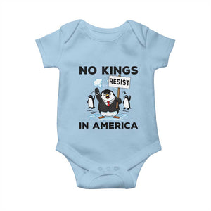 Funny Penguin Protest Baby Onesie No Kings In America TS12 Light Blue Print Your Wear