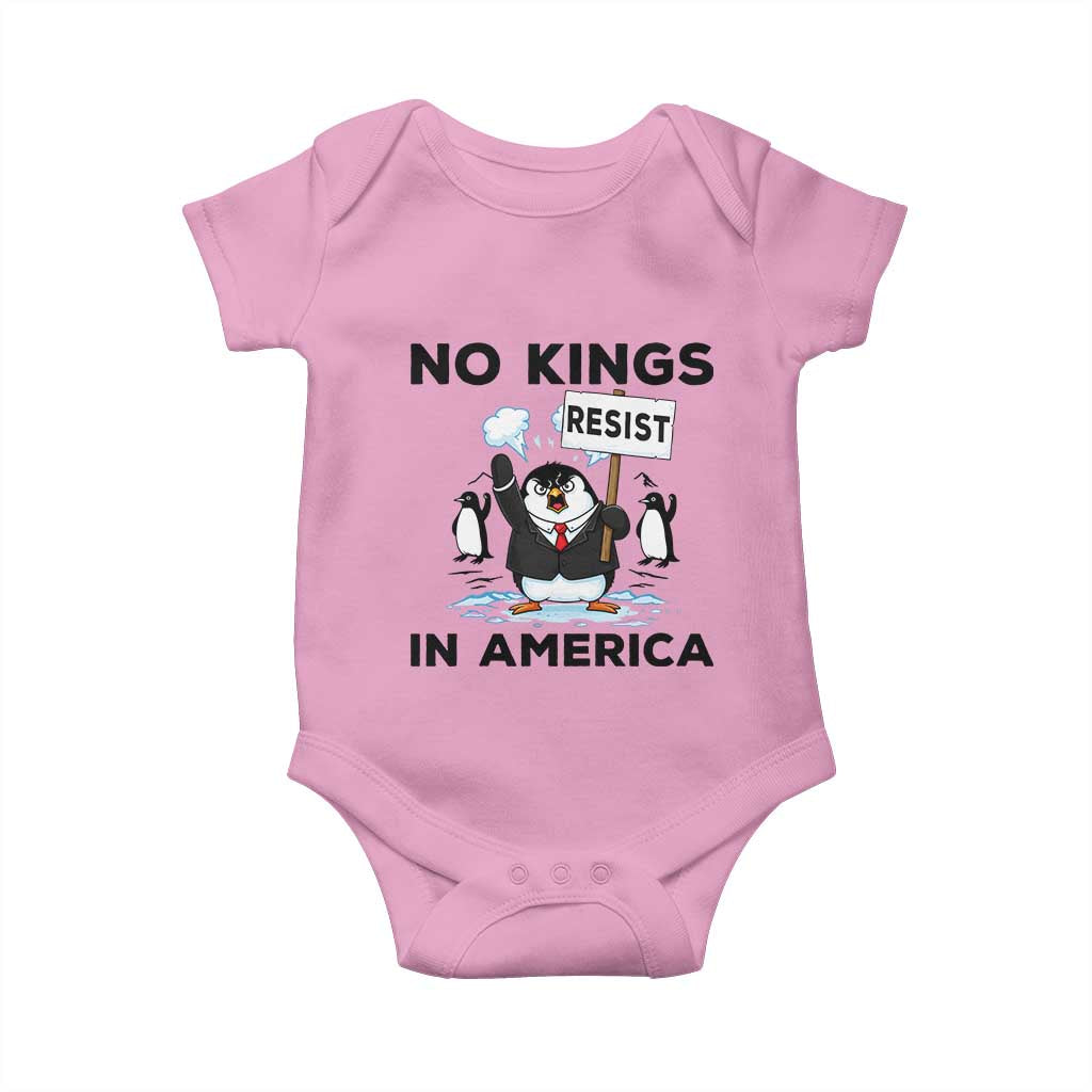 Funny Penguin Protest Baby Onesie No Kings In America TS12 Light Pink Print Your Wear