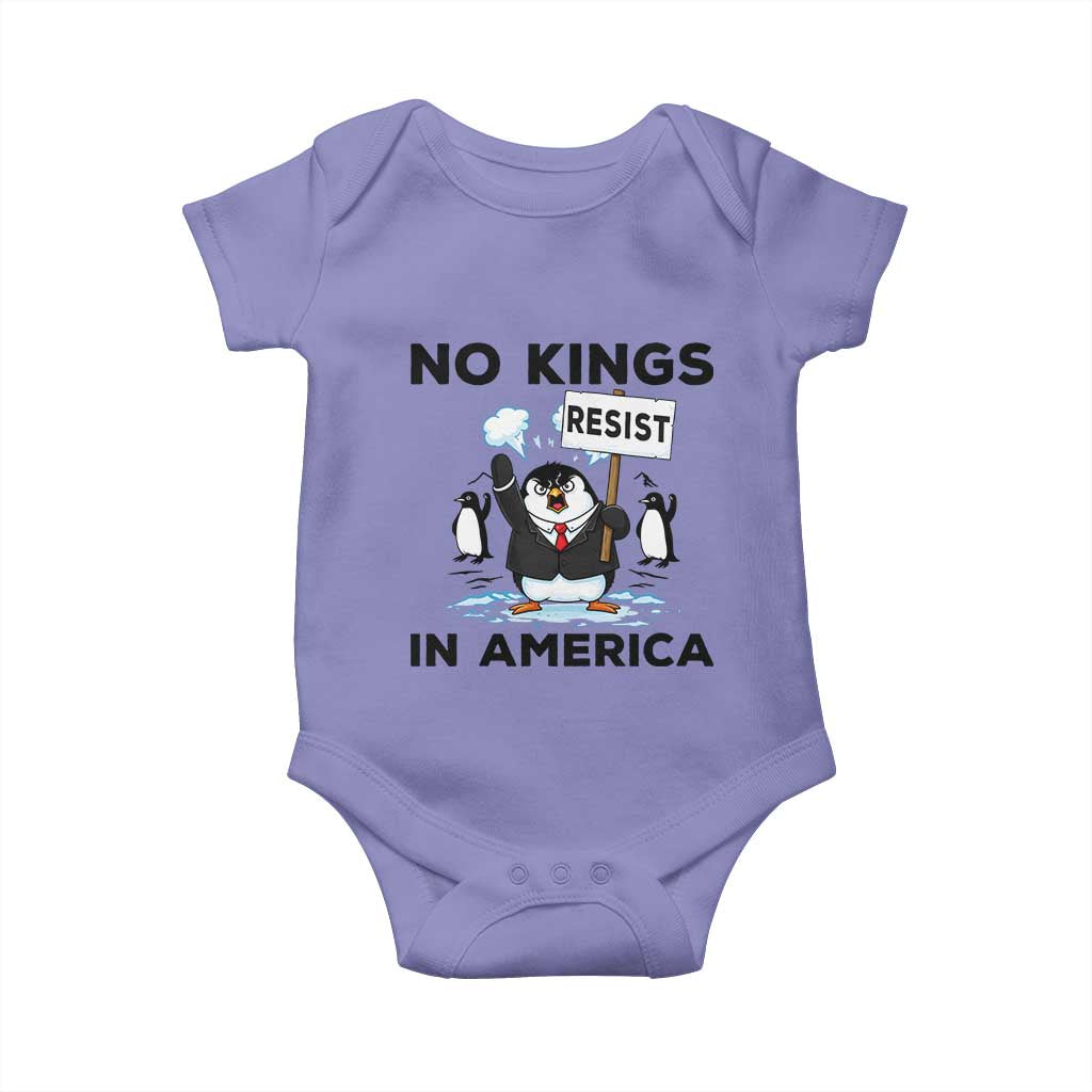 Funny Penguin Protest Baby Onesie No Kings In America TS12 Violet Print Your Wear