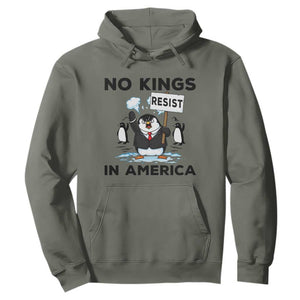 Funny Penguin Protest Hoodie No Kings In America TS12 Military Green Print Your Wear