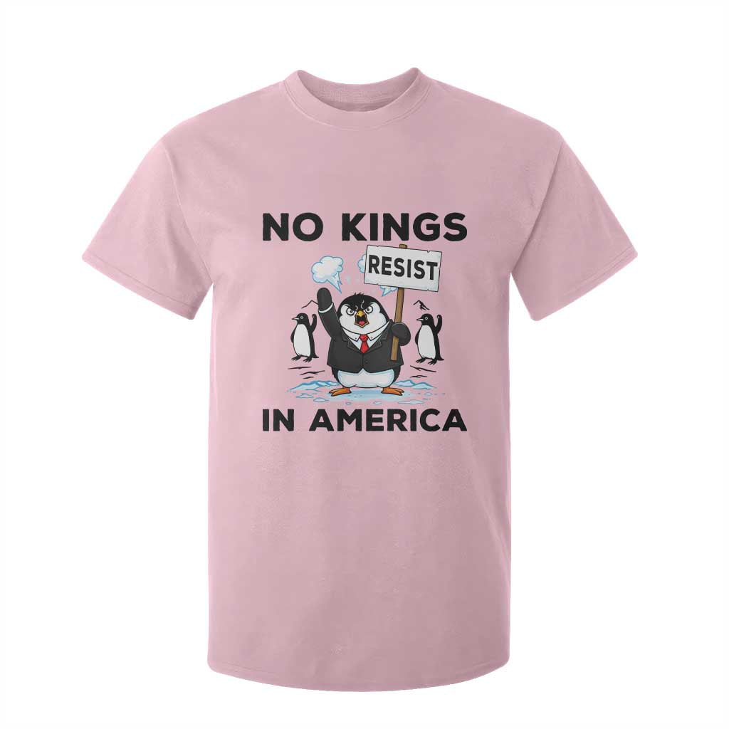 Funny Penguin Protest T Shirt For Kid No Kings In America TS12 Light Pink Print Your Wear