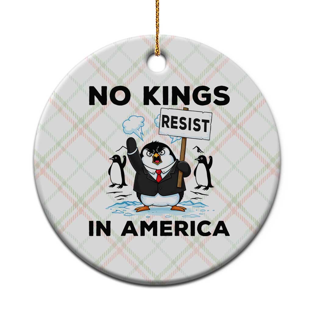 Funny Penguin Protest Ceramic Ornament No Kings In America TS12 1pc Christmas Plaid Print Your Wear