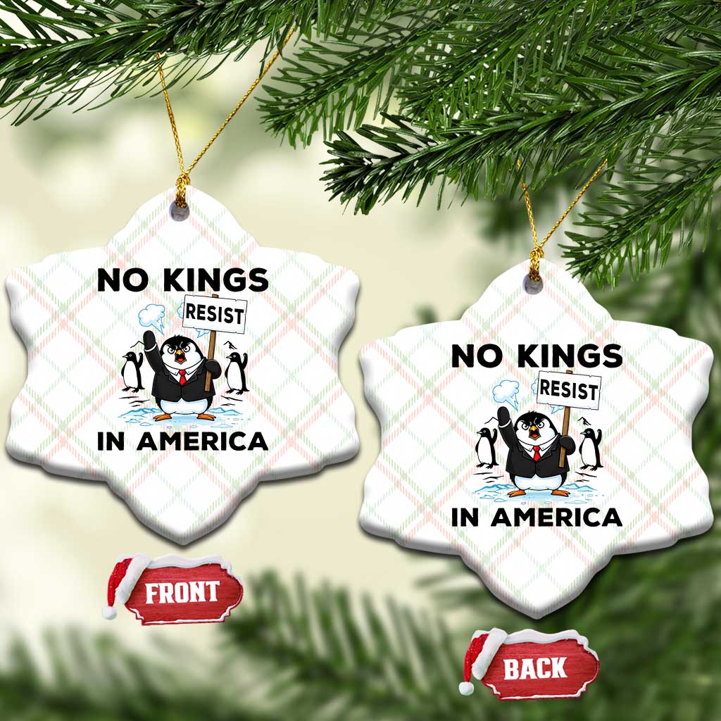 Funny Penguin Protest Ceramic Ornament No Kings In America TS12 Print Your Wear