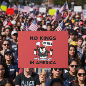 Funny Penguin Protest Protest Sign No Kings In America TS12 Horizontal 18" × 24" Red Print Your Wear