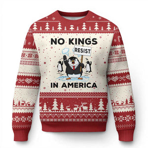 Funny Penguin Protest Ugly Christmas Sweater No Kings In America TS12 Beige Red Print Your Wear