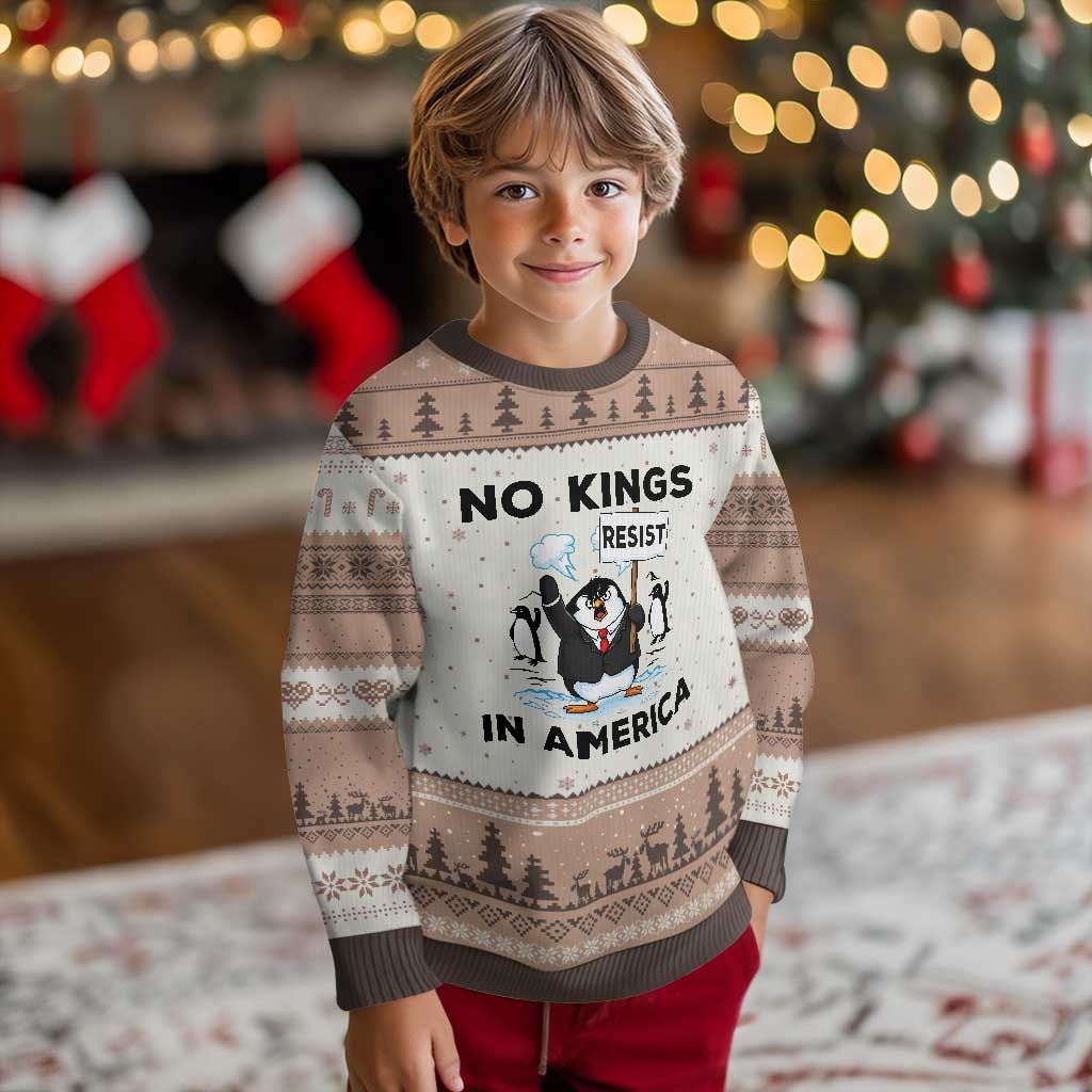 Funny Penguin Protest Ugly Christmas Sweater No Kings In America TS12 Mocha Mousse Print Your Wear