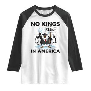 Funny Penguin Protest Raglan Shirt No Kings In America TS12 White Black Print Your Wear