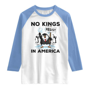 Funny Penguin Protest Raglan Shirt No Kings In America TS12 White Carolina Blue Print Your Wear